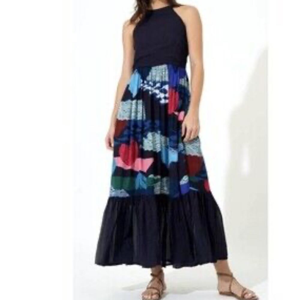 OLIPHANT Halter Top Maxi Dress Style 1225V Pacifica Black Cotton Silk XS NWT